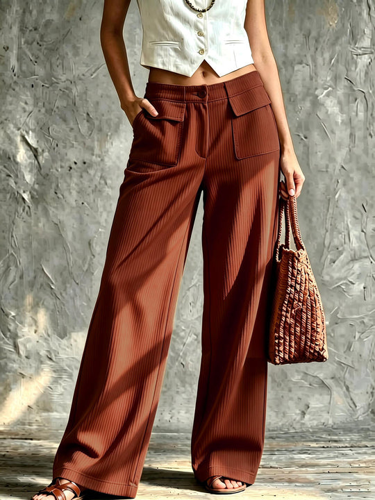 Damen Weite Cord-Palazzohose mit hoher Taille und aufgesetzten Pattentaschen Nord Taschen