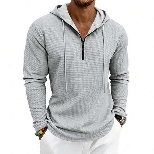 Herren Lässiges Waffelstruktur-Hoodie mit halbem Reißverschluss und Kapuze Nord Taschen