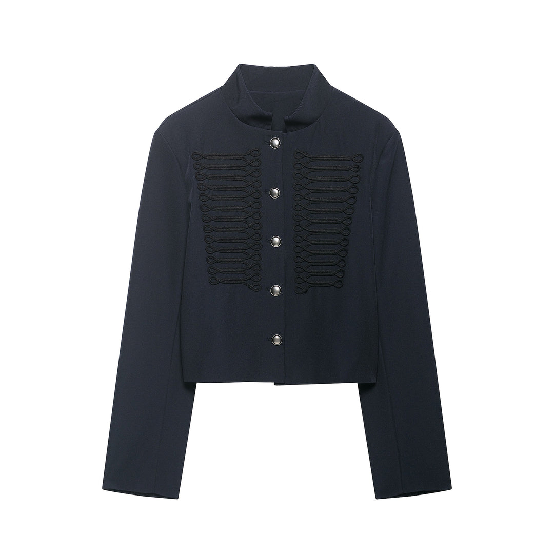 Damen Cropped militärinspirierte Kurzjacke mit Stehkragen und Zierkordeln Nord Taschen
