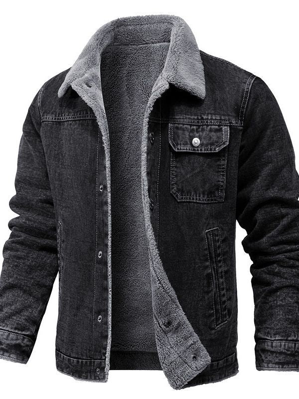 Herren Sherpa-gefütterte Denimjacke mit Teddyfutter und Brusttasche Nord Taschen