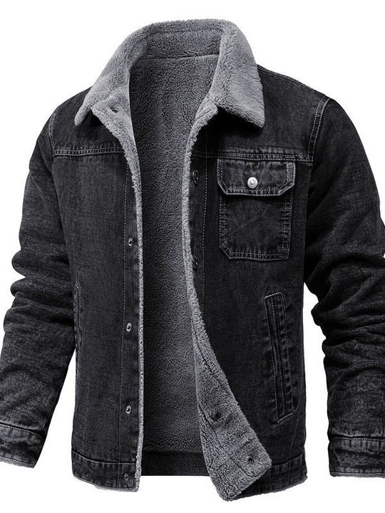 Herren Sherpa-gefütterte Denimjacke mit Teddyfutter und Brusttasche Nord Taschen