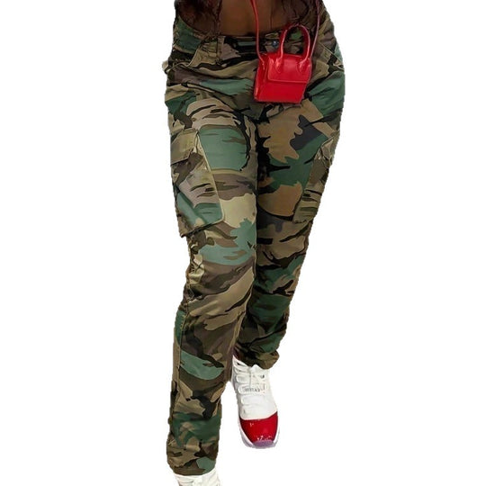 Damen Cargohose im Camouflage-Look mit taillenhoher Passform und schmaler Beinlinie Nord Taschen