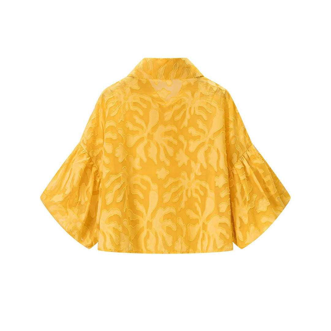 Damen Transparente Organza-Bluse mit weitem Schnitt, Volumenärmeln und Hemdkragen Nord Taschen