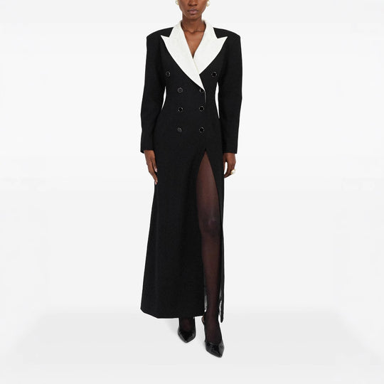 Damen Doppelreihiges Longblazer-Kleid mit taillierter Silhouette und Kontrastrevers Nord Taschen