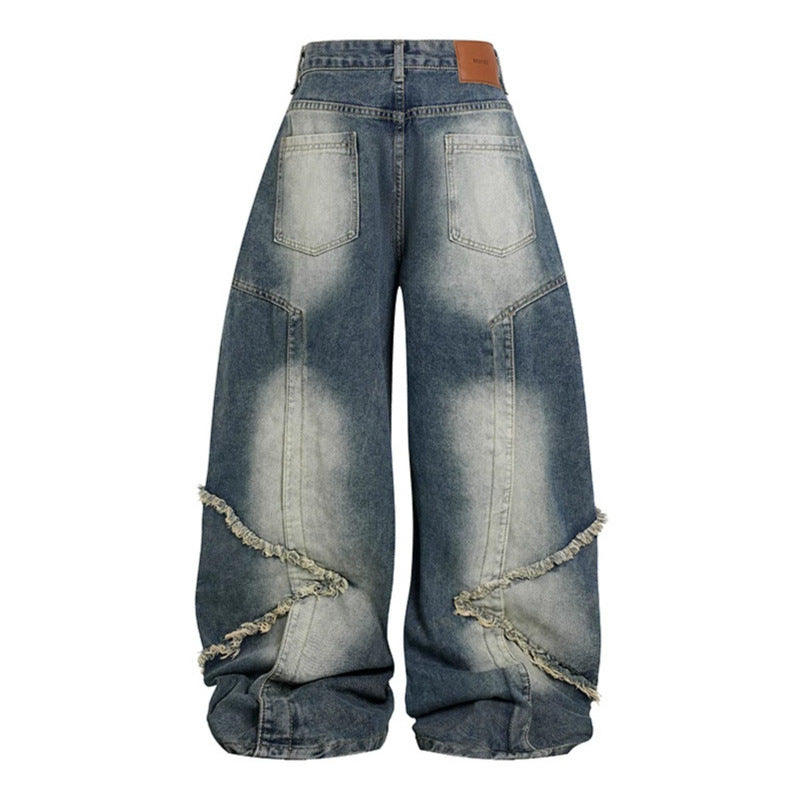 Damen Hochtaillierte weite Baggy-Jeans mit ausgefransten Lagenpanelen und Used-Look Nord Taschen