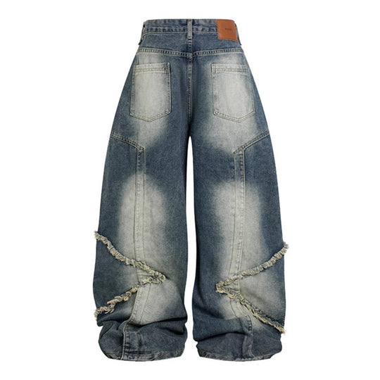Damen Hochtaillierte weite Baggy-Jeans mit ausgefransten Lagenpanelen und Used-Look Nord Taschen