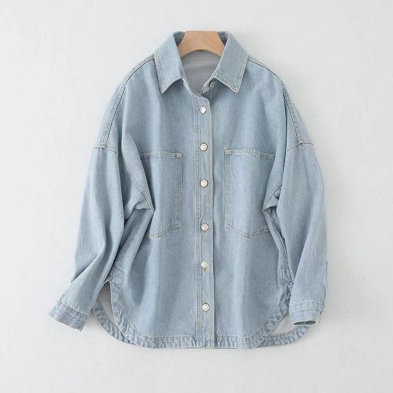 Damen Oversize Jeanshemd‑Jacke mit aufgesetzten Taschen und abgerundetem Saum Nord Taschen
