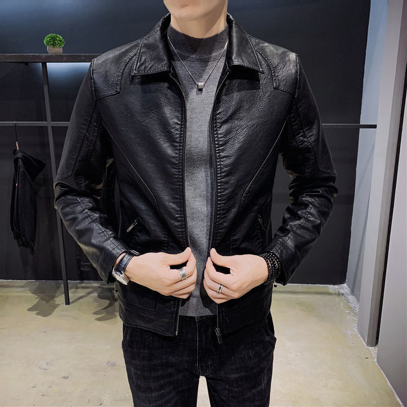 Herren Minimalistisches Lederoptik-Zip-Blouson mit ergonomischen Nahtlinien und Hemdkragen Nord Taschen