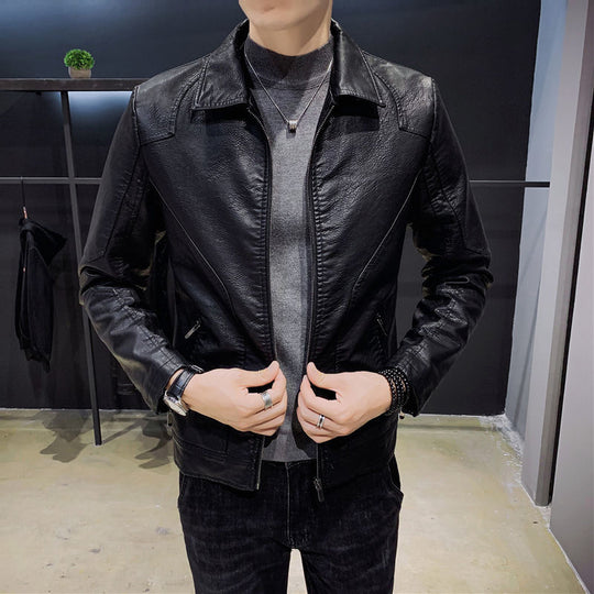 Herren Minimalistisches Lederoptik-Zip-Blouson mit ergonomischen Nahtlinien und Hemdkragen Nord Taschen