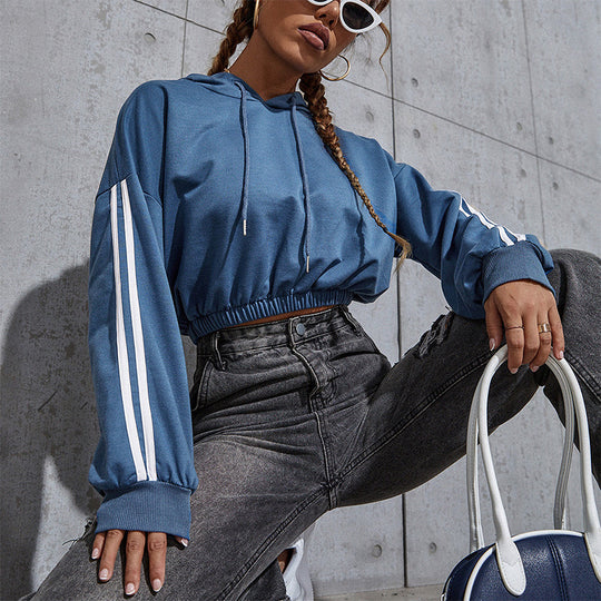 Damen Cropped Hoodie mit Bärchen-Print und Streifen Nord Taschen