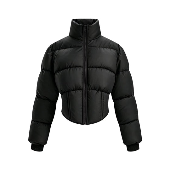 Damen kurze gesteppte Steppjacke mit taillierter Korsettschnitt‑Silhouette und hohem Stehkragen Nord Taschen