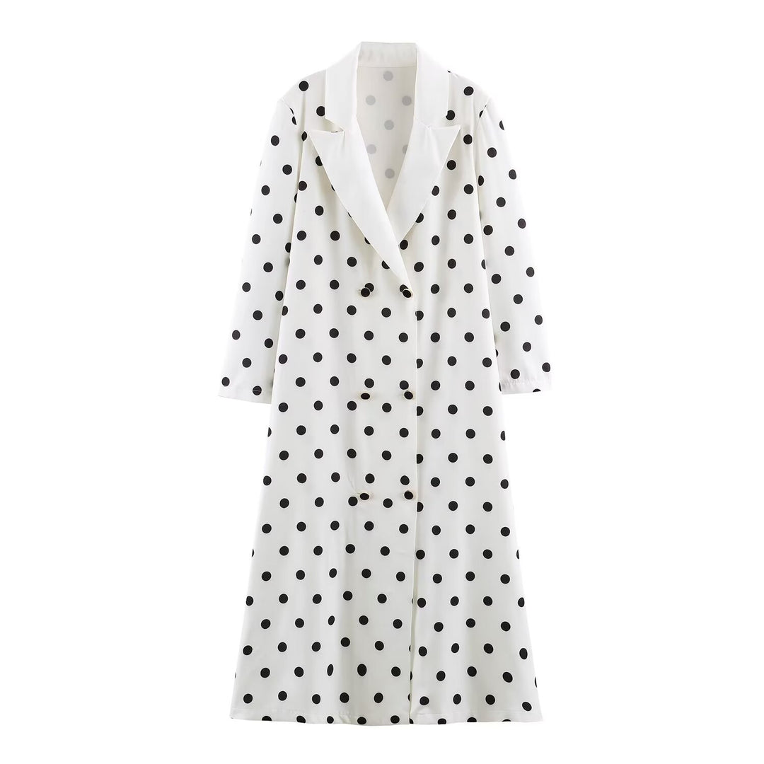 Damen Midilanger Mantel mit Polka‑Dot‑Print, Doppelreiher und Schalkragen Nord Taschen
