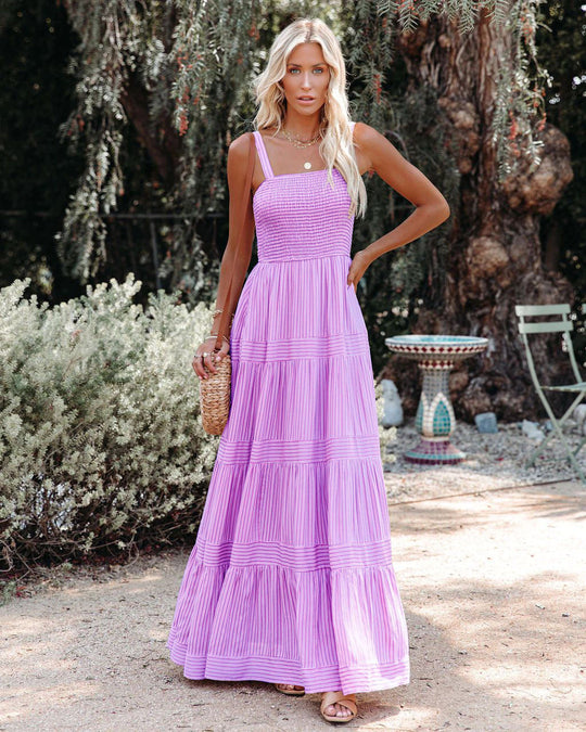 Damen Maxikleid mit gerafftem Oberteil und voluminösem Rock Nord Taschen