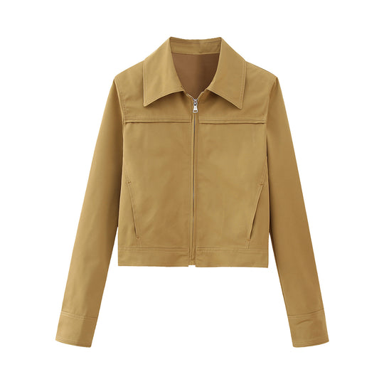 Damen Cropped Blousonjacke mit breitem Hemdkragen und verdecktem Reißverschluss Nord Taschen