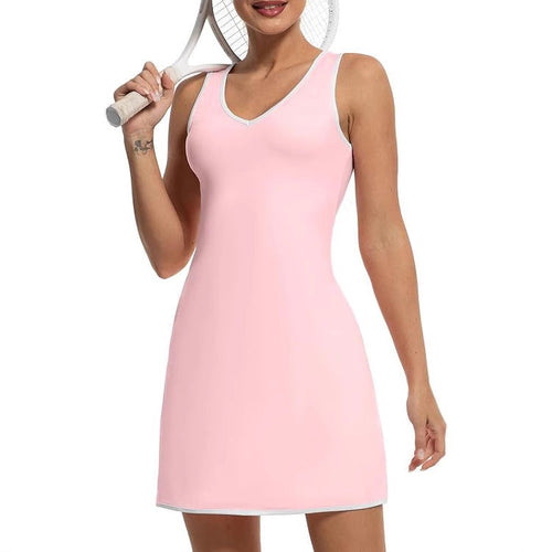 Damen Sportliches Tennis-Kleid mit breiten Trägern und V-Ausschnitt Nord Taschen