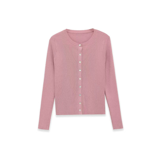 Damen Feinripp-Feinstrick-Cardigan mit durchgehender Knopfleiste und Rundhalsausschnitt Nord Taschen