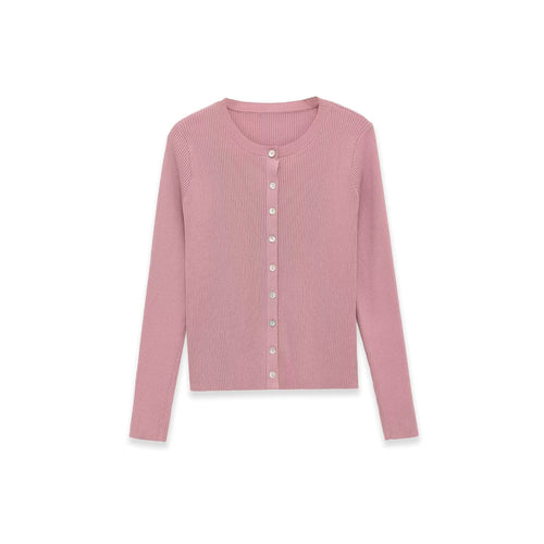Damen Feinripp-Feinstrick-Cardigan mit durchgehender Knopfleiste und Rundhalsausschnitt Nord Taschen