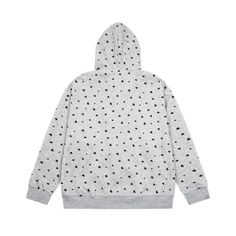 Damen Kapuzen-Sweatjacke mit durchgehendem Reißverschluss, Allover-Herzprint und Statement-Stickerei Nord Taschen