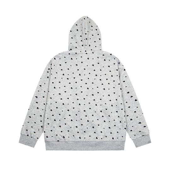 Damen Kapuzen-Sweatjacke mit durchgehendem Reißverschluss, Allover-Herzprint und Statement-Stickerei Nord Taschen