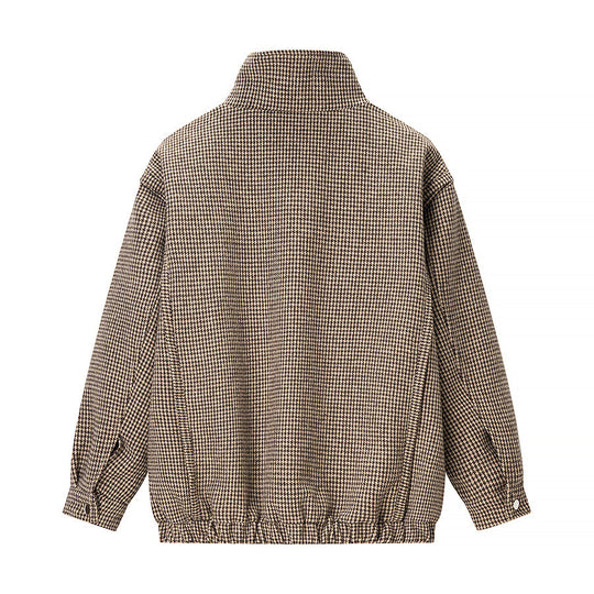 Damen Kurze Oversize-Übergangsjacke im Hahnentritt-Muster mit Stehkragen und elastischem Saum Nord Taschen