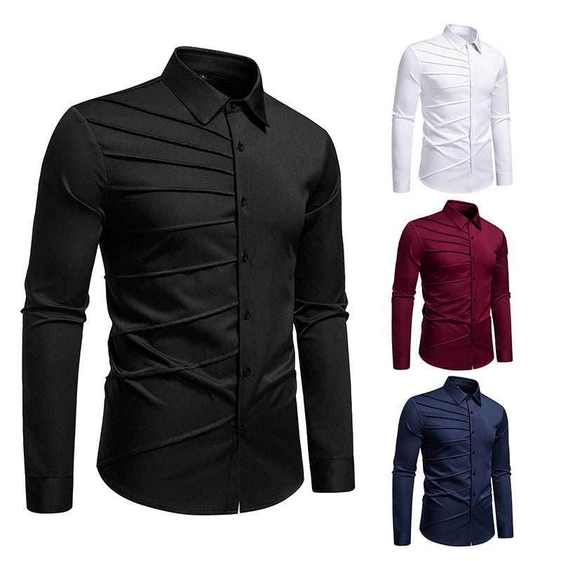 Herren Tailliertes Business-Hemd mit diagonalem Zierfalten-Design Nord Taschen