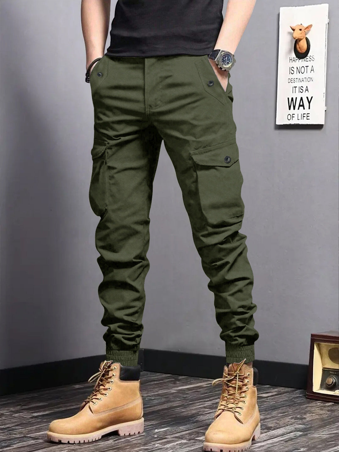 Herren Cargo-Joggerhose mit elastischem Bund, Tunnelzug und Multifunktionstaschen Nord Taschen