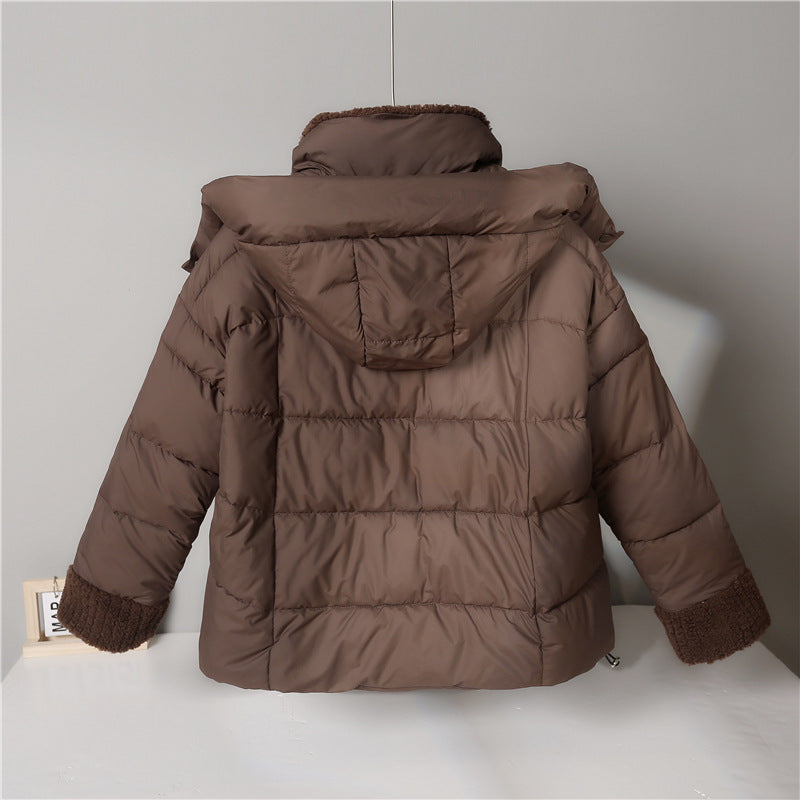 Damen nan kurze wattierte Jacke mit hochschließendem Teddykragen, Fleece-Innenfutter und verstellbarem Saum Nord Taschen