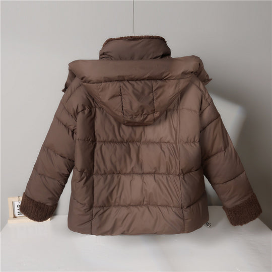 Damen nan kurze wattierte Jacke mit hochschließendem Teddykragen, Fleece-Innenfutter und verstellbarem Saum Nord Taschen