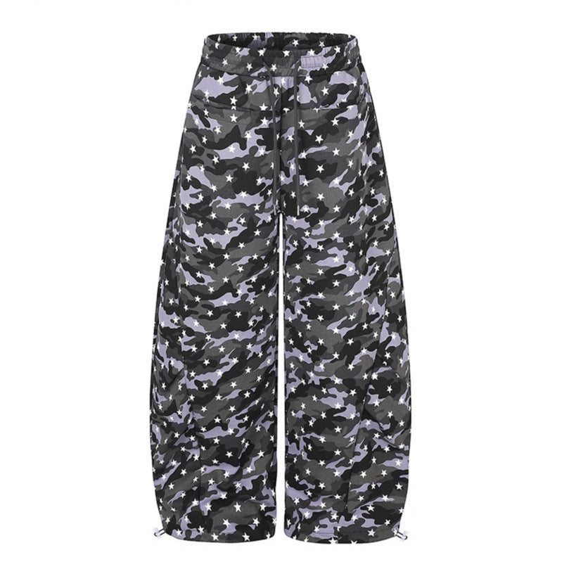 Damen Lässige Palazzohose im Balloon-Cut mit Camouflage‑Sternenprint und verstellbarem Saum Nord Taschen