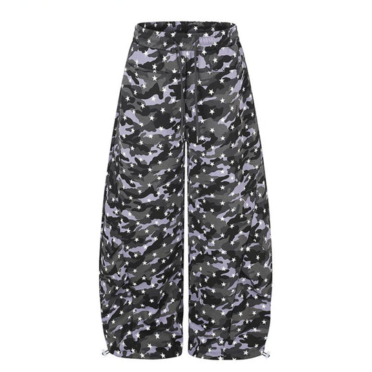 Damen Lässige Palazzohose im Balloon-Cut mit Camouflage‑Sternenprint und verstellbarem Saum Nord Taschen