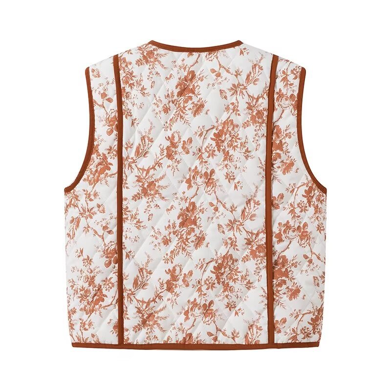 Damen Gesteppte Weste im Landhausstil mit floraler Toile‑Optik und Eingrifftaschen Nord Taschen
