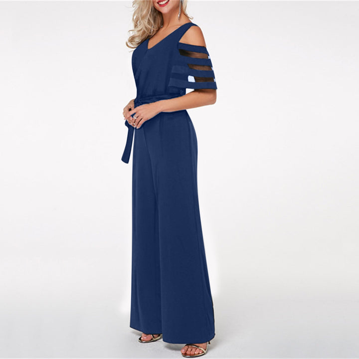 Damen Eleganter Jumpsuit mit transparenten Ärmel-Details und Taillengürtel
