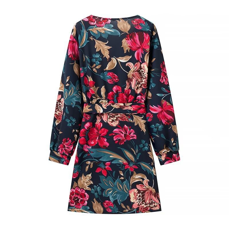 Damen Wickel‑Minikleid mit floralem Alloverprint, V‑Ausschnitt und Taillenband Nord Taschen