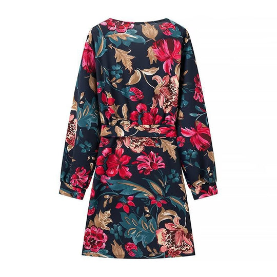 Damen Wickel‑Minikleid mit floralem Alloverprint, V‑Ausschnitt und Taillenband Nord Taschen