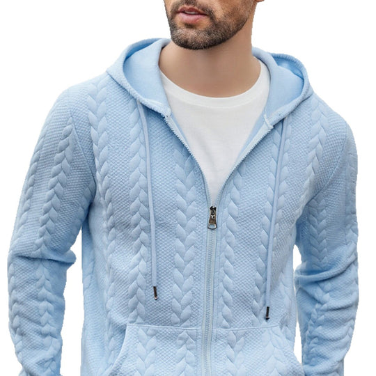 Herren strukturierte Kapuzen-Sweatjacke mit Zopfmuster, durchgehendem Reißverschluss und Kängurutasche Nord Taschen