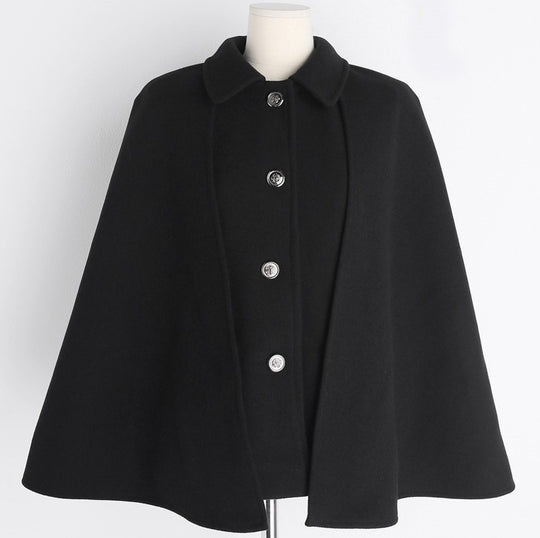 Damen Kurzer Wollmix-Cape-Mantel mit Hemdkragen und aufgesetzten Taschen Nord Taschen