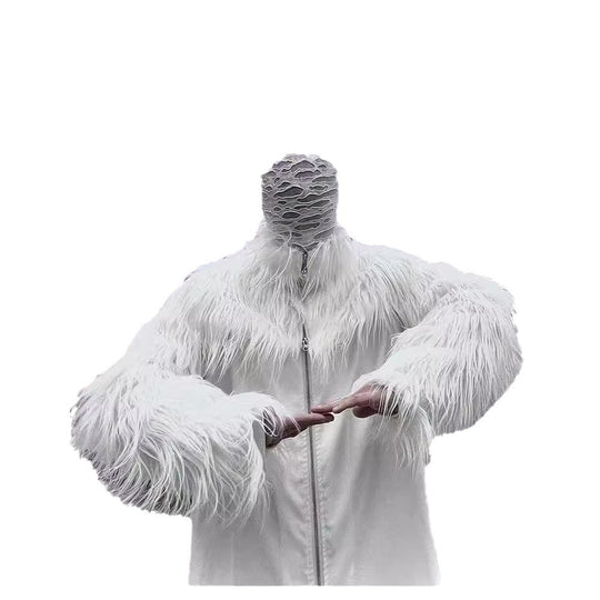 Herren Statement-Kunstpelzjacke mit langen Shaggy-Ärmeln und asymmetrischem Reißverschluss Nord Taschen