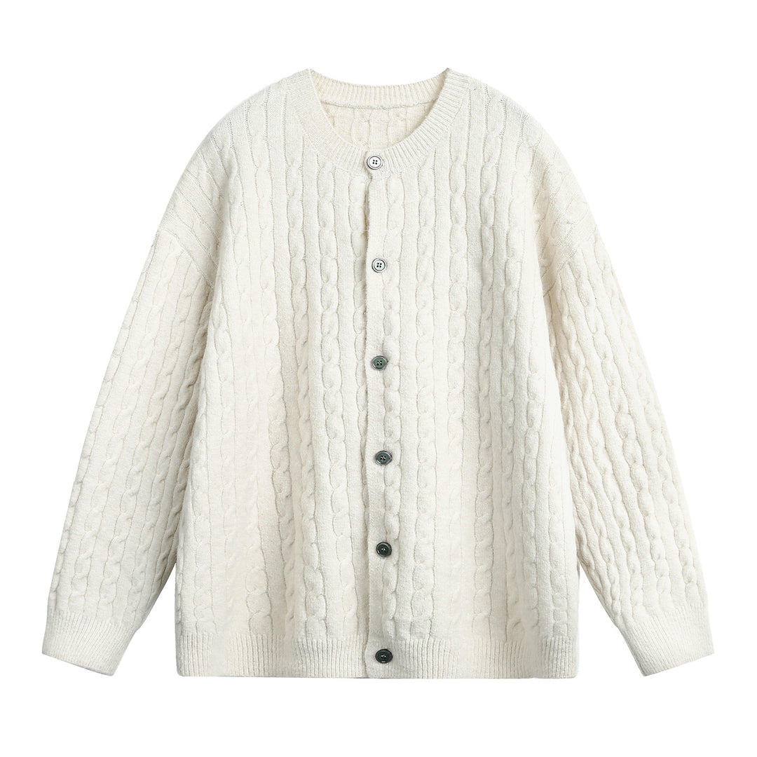 Damen Oversize Zopfmuster-Cardigan mit Rundhals, strukturierter Strickfläche und Perlmuttknöpfen Nord Taschen