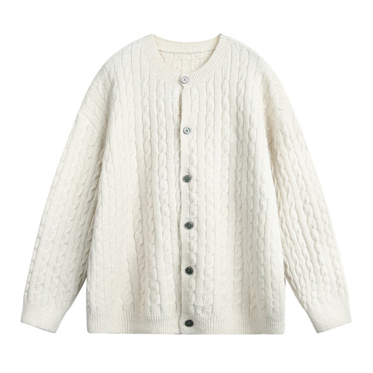 Damen Oversize Zopfmuster-Cardigan mit Rundhals, strukturierter Strickfläche und Perlmuttknöpfen Nord Taschen