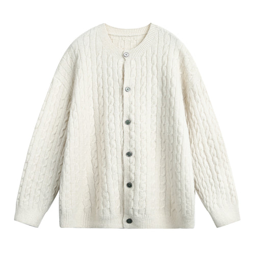 Damen Oversize Zopfmuster-Cardigan mit Rundhals, strukturierter Strickfläche und Perlmuttknöpfen Nord Taschen