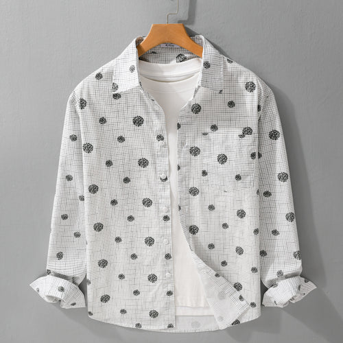 Herren leichtes Langarm-Overshirt im Hemdjacken-Stil mit feinem Karodessin und floralem Allover Nord Taschen