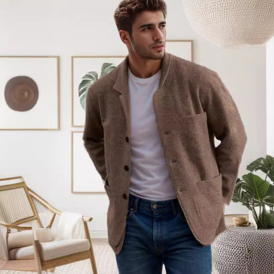 Herren Sakkoartige Strickjacke mit Hemdkragen und aufgesetzten Taschen Nord Taschen