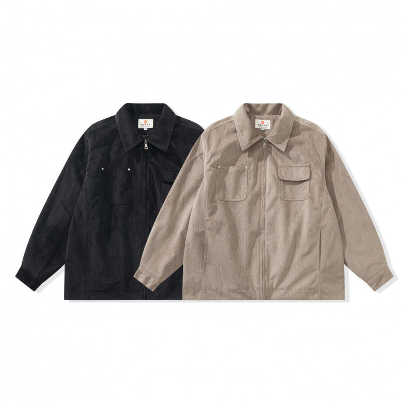 Unisex Kastenförmige Overshirt‑Jacke aus feiner Cordstruktur mit Brusttaschen und verdecktem Reißverschluss Nord Taschen