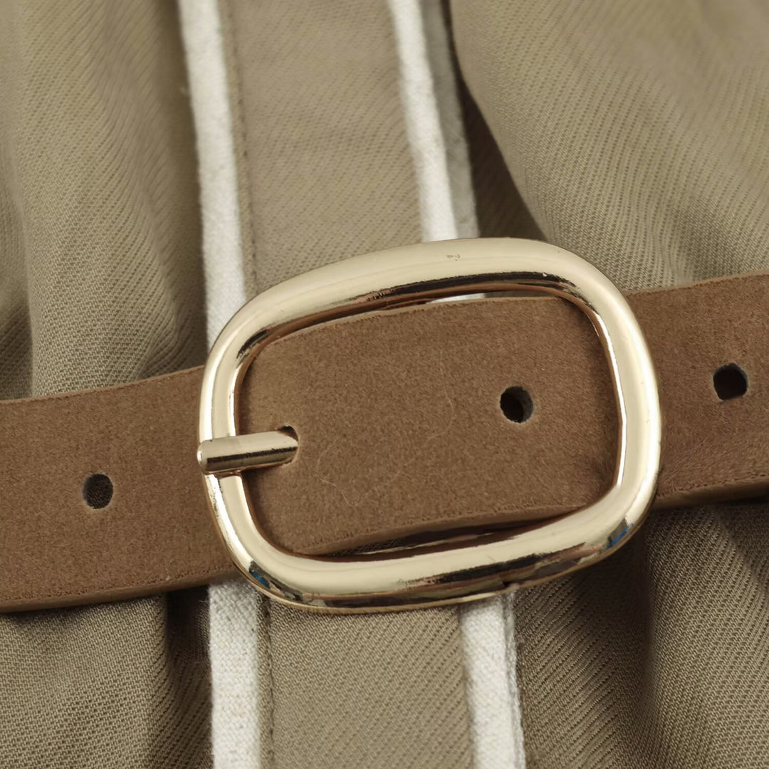 Damen Hemdblusenkleid mit Kontrastpaspel und Taillengürtel Nord Taschen