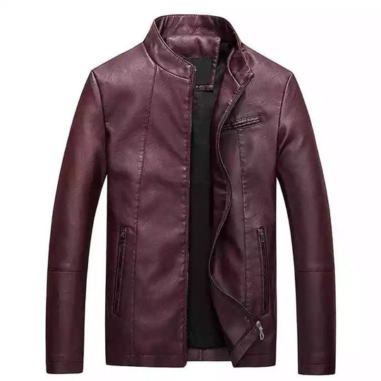 Herren Slim-Fit Kunstlederjacke mit Stehkragen und Reißverschlusstaschen Nord Taschen