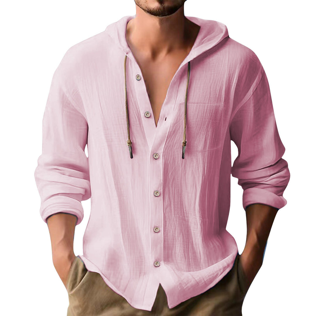 Herren lässiges Kapuzenshirt mit Knopfleiste und praktischen Taschen