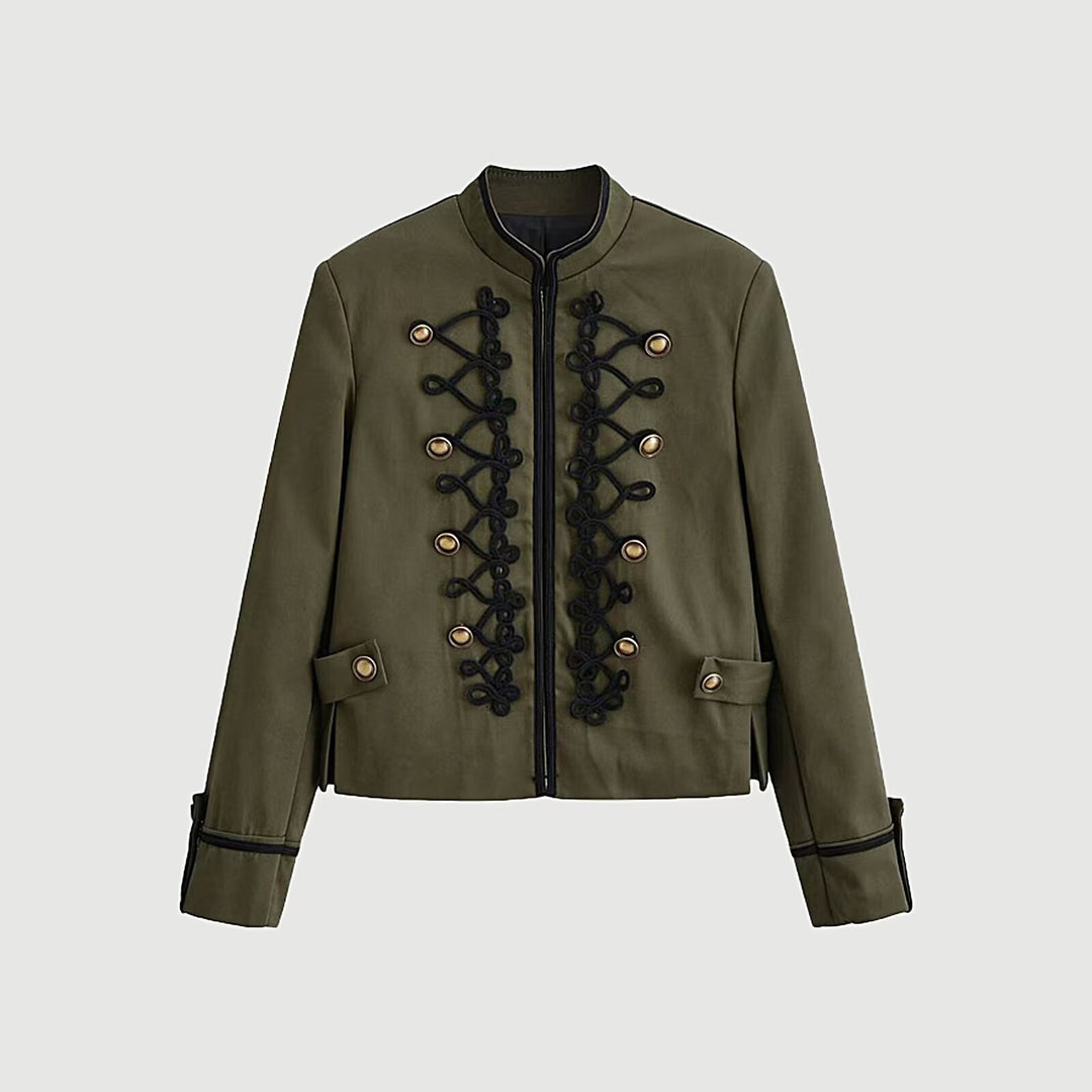 Damen Kurzjacke im Militärstil mit Stehkragen und dekorativer Kordierung Nord Taschen