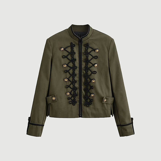Damen Kurzjacke im Militärstil mit Stehkragen und dekorativer Kordierung Nord Taschen