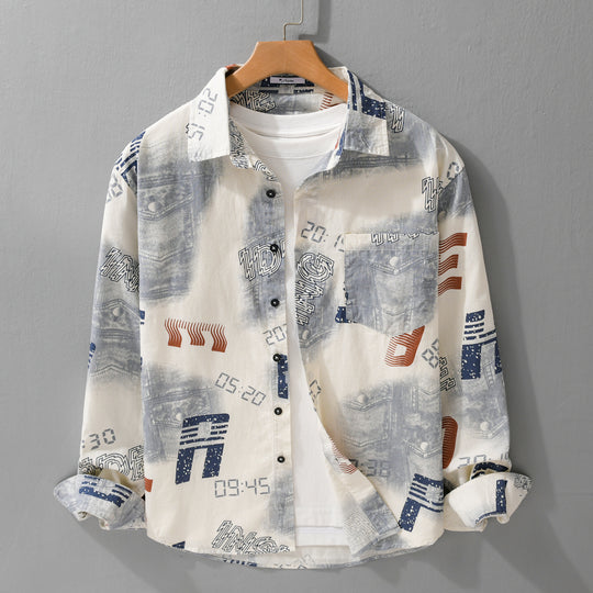 Herren Grafik-Print Overshirt im Relaxed-Fit mit Brusttaschen Nord Taschen