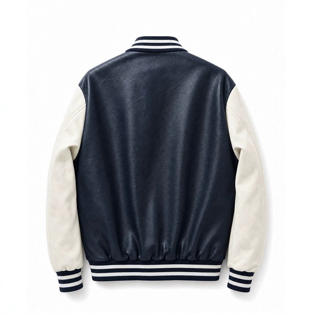 Herren Collegejacke im Letterman‑Stil mit Kunstleder‑Body, Kontrastärmeln und Chenille‑Patches Nord Taschen